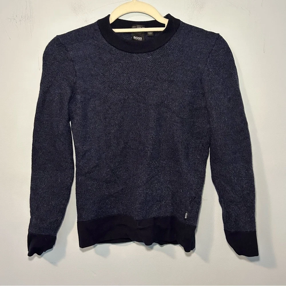 BOSS Hugo Boss Blue & Black Maurillo Regular-Fit Sweater Size Medium Kids